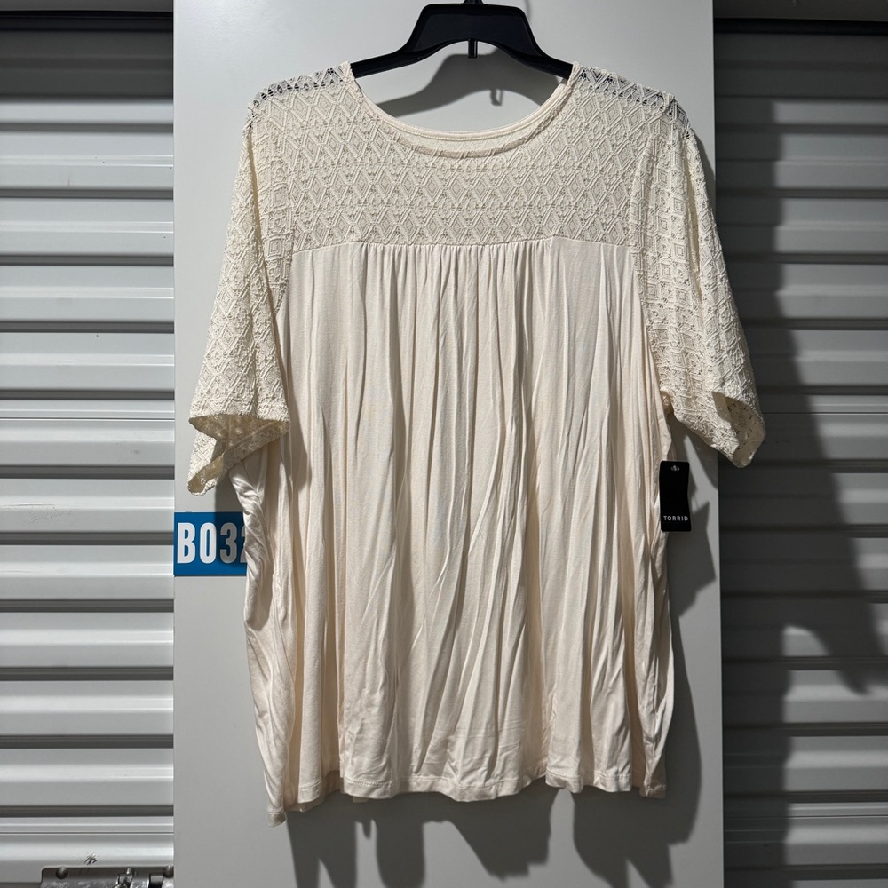 Torrid Cream Pleated Smocked Blouse